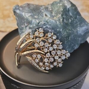 Elegant Emmons Gold and Crystal Floral Brooch Bouquet